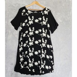 Umgee Dress Womens Large Black Gauze Embroidered Flowers Ruffle Sleeve Pockets